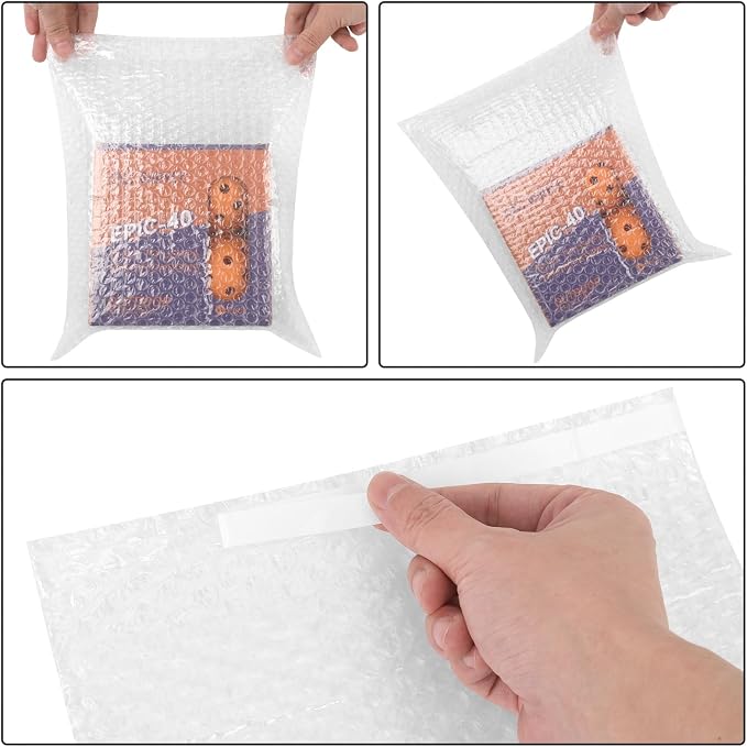 50Pack Self-Seal Bubble Out Bag Pouches 8 x 10 Inch Double Walled Self-Sealing Protective Bubble Pouches Wrap Cushioning Bags for Shipping, Packing, Moving