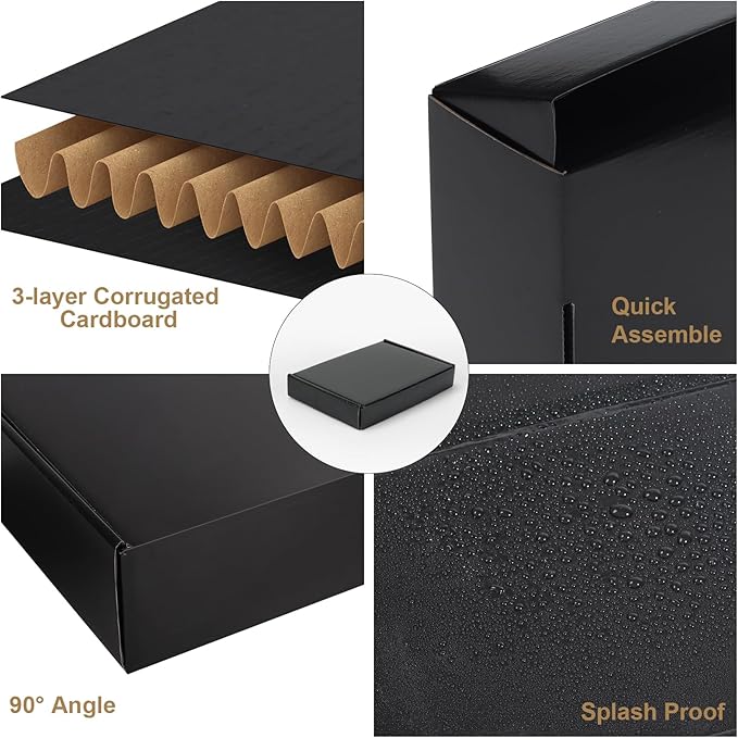 ZBEIVAN 6x4x1 Black Shipping Boxes Set of 50, Corrugated Cardboard Mailer Boxes for Packaging Small Business Mailing Gifts