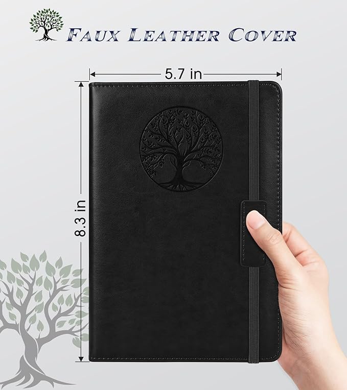 Blank Journal Notebook for Women Men, Hardcover Leather Sketchbook 5.7"×8.3", 140 Pages Unlined Sketch book for Drawing, Writing, Travel, School & Work, Journaling Notebooks (Black)