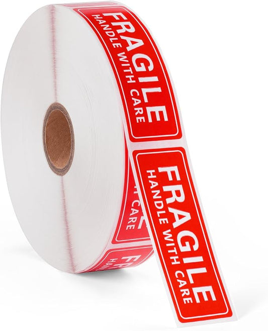1 x 3 Inch Handle with Care 1000 Permanent Adhesive Fragile Stickers for Shipping Moving Glass Labels (1 Roll, 1000 Labels)