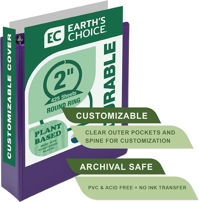 Samsill Plant-Based 2 Inch Durable Round Ring, View Binder, Eco-Friendly, USDA Certified Biobased, Purple