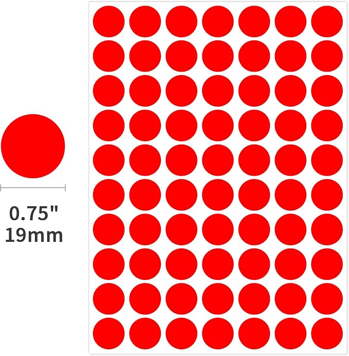 1400 PCS Red Circle Dot Stickers 3/4" Round Coding Label | Used for manual labor in kindergartens, garage yard price sales, organizing activity color groups,marking spice bottles