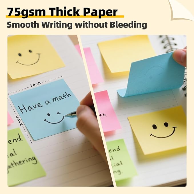 HappyHapi 28 Pack 2800 Sheets Sticky Notes 3x3 Inch100 Sheets/Pad, 4 Soft Colors (Yellow, Green, Pink, Blue) Light Colored Self-Stick Pads, Bulk Office Supplies for Work, School & Home