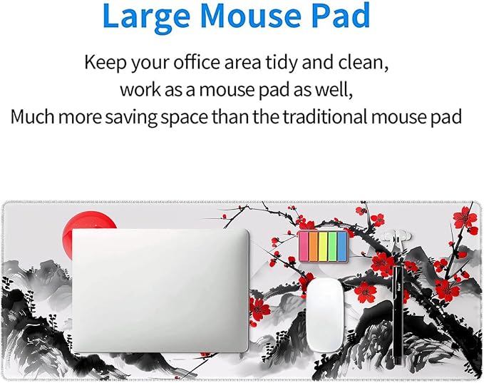 Watercolor Cherry Blossom Gaming Mouse Pad Desk Pad Ink Landscape XL Mouse Pad Large Mousepad Extended Laptop Keyboard Mat Gaming Desk Pad Mouse Mat Office Computer Keyboard Laptop Home 31.5"x11.8"