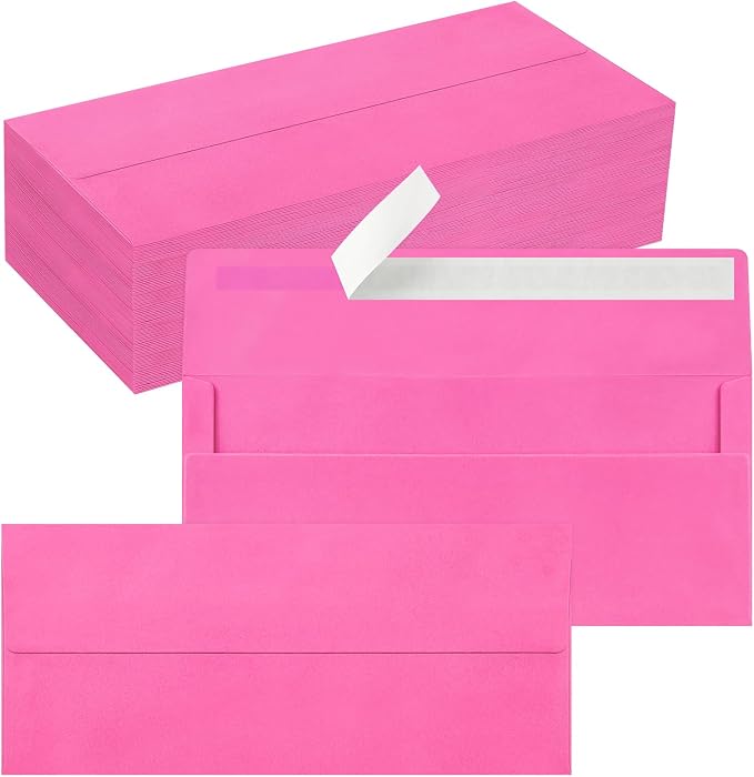 100 Pack #10 Hot Pink Envelopes Letter Size Self Seal Business Envelopes | Security Mailing Envelopes, 4 1/8 x 9 1/2 Inches