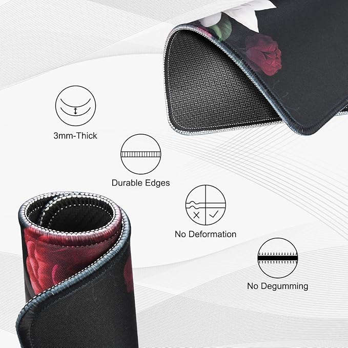 JIKIOU Mouse Pad with Non-Slip Rubber Base, Premium-Textured & Washable Computer Mousepad with Stitched Edges, Mouse Pads for Computers, Laptop, Gaming, Office & Home, 10.2 x 8.3 in Peony