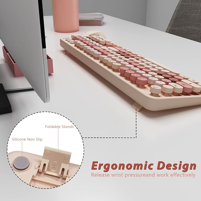Wireless Keyboard and Mouse Cute Retro Typewriter for PC | Full Size With Number Pad & Mouse,Compatible With All Windows,Ideal For Windows,1600DPI,Computer, PC, Notebook, Laptop