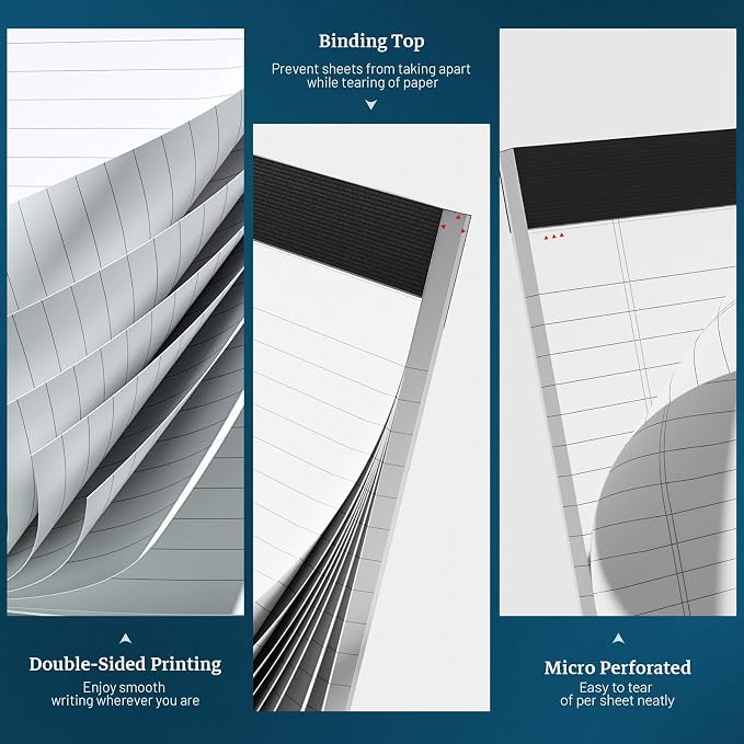 White Legal Pads 8.5 x 11 Notepads, 12 Pack Writing Paper Note Pads 8.5x11 | Perforated Wide Ruled Lined Writing Pads 30 Sheets for Home Office School Work, Legal Notepads Double-Side Printed Per Pad