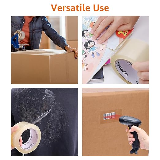 Amazon Basics Shipping Packing Tape for Packaging, Moving and Storing, Clear, 1.88 in x 72.2 yards, 1.8mil Thickness, 12-Roll