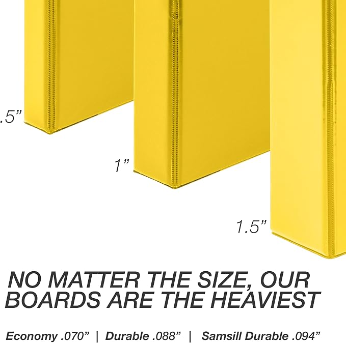 Samsill Durable 0.5 inch 3 Ring Binder, D Ring Binder, 100% Recycled Chipboard, Yellow, 12 Pack