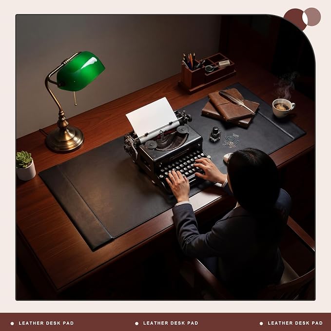 47.2 x 17 Inch Leather Desk Pad with Side Rails Mat, Black | Executive Office Desk Mat, Smooth Writing Surface, Desktop Protector Covers Mouse Keyboard, Elegant Gift, Men Dad Husband