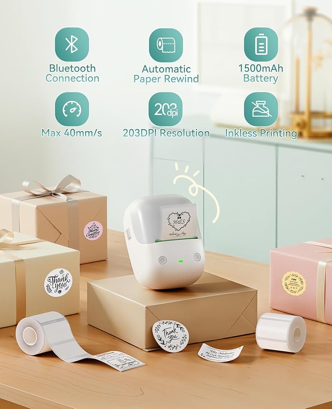 NIIMBOT B2 Label Maker Machine with Tape for Home Office, Gray White | Portable Bluetooth 2 Inch Label Printer with Multiple Templates, Thermal Labeler for Kitchen Coffee Shop Bakery Organization