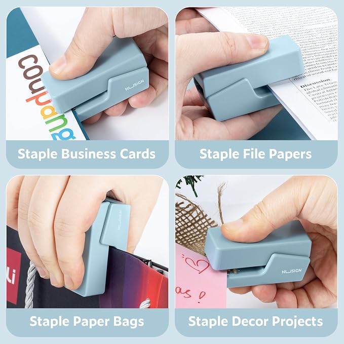 NUSIGN Mini Stapler with 830 Staples, Small Cute Desk Staplers, 25 Sheet Capacity, Blue