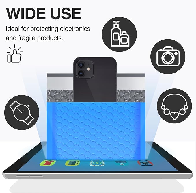 UCGOU Bubble Mailers 9.5x14.5" 40 Pack Usable Size 9.5x13.5" Blue Padded | Waterproof Self Seal Adhesive Large Padded Envelopes for Small Business Bubble Packaging Envelopes for Mailing Jewelry Makeup