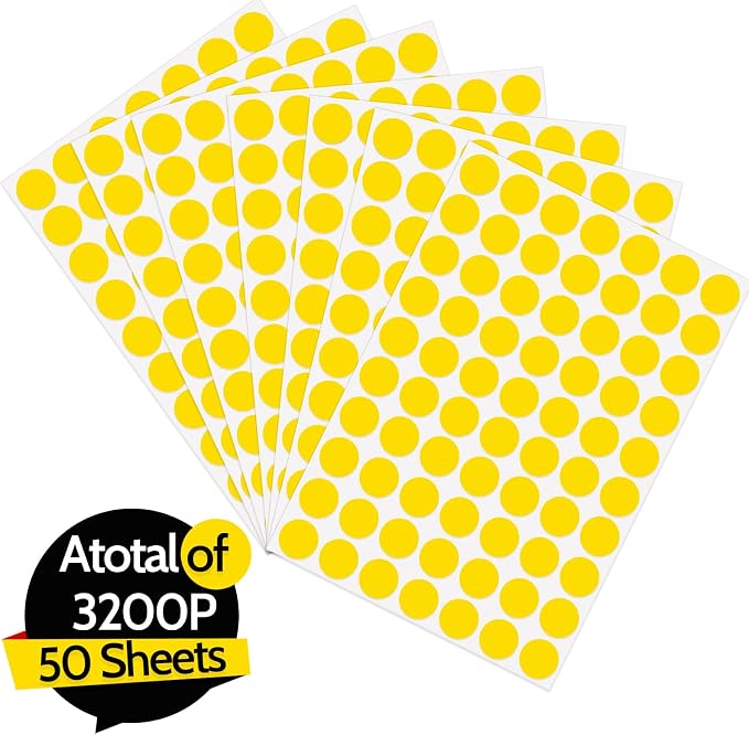 3500 Pieces Dot Stickers, 3/4 inch Black Coding Labels Circle, Yellow Dot Stickers for Office, Classroom, Students