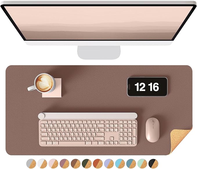 YSAGi Double-Sided Desk Pad, 23.6"x13.7"Leather Desk Mat, Eco Cork Desk Pad Protector,Large Mouse Pad,Waterproof Desk Blotter for Office/Home(Chocolate)