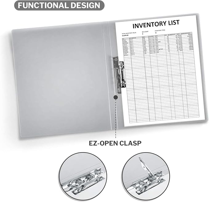 CRANBURY Punchless Clamp Binder (Dusky Gray), Ringless Binder Holds 100 Letter Size Pages, Documents, 8.5x11 Folder with Metal Clip for Home or Office, Transparent Acid-Free Poly