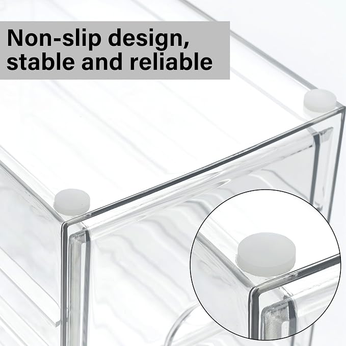Prsildan Hair Accessories Organizer Acrylic Drawer with 10 Drawers | Clear, Craft Art Supply Storage, For Office Desk Bathroom Vanity Countertop, Set of 2