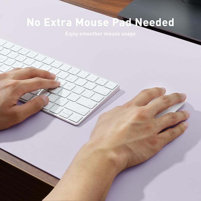 Aothia Faux Leather Desk Mat - Non-Slip PU Leather Desk Blotter, Waterproof Writing Surface, Large Desk Pad for Office & Home (Soft Lavender, 55" x 24")