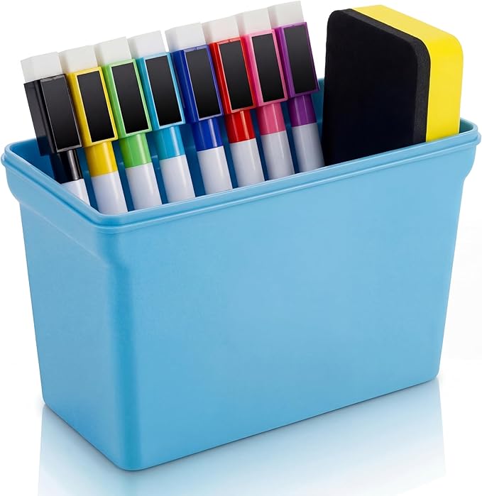Boao Magnetic Dry Erase Marker Holder 10 Pcs Colorful Magnetic Markers Set with Eraser Whiteboard Plastic Pen Cup for Organization Supplies Refrigerator Accessories(Simple)