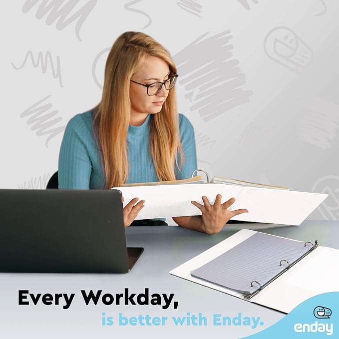 Enday 1 Inch Binder, White 3 Ring Binder 1 Inch, Heavy Duty Three Ring Binder, 175 Sheets Capacity - One Inch Binder for Home School and Office
