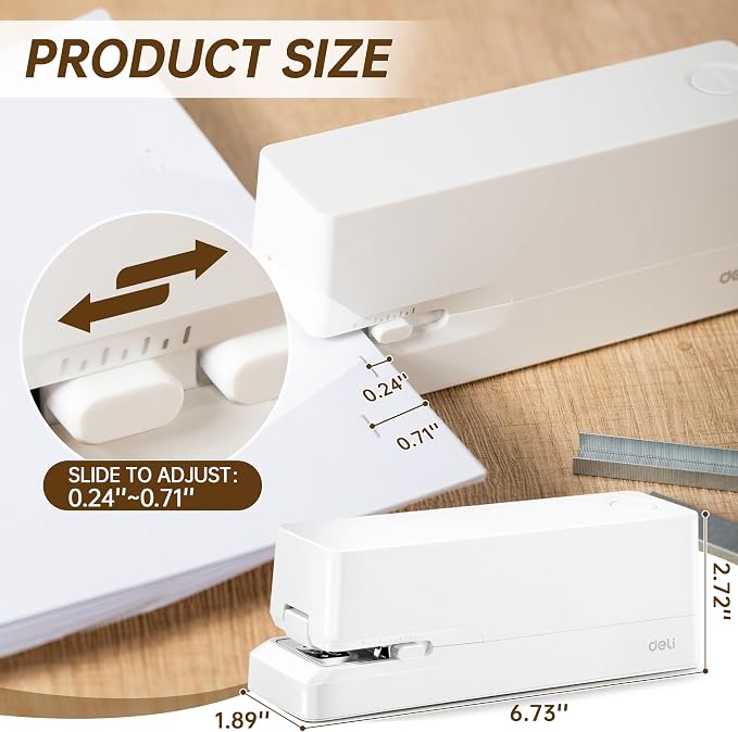 Deli Electric Stapler, Automatic Staplers for Desk, 25-Sheet Capacity | with 2000 Staples & Staple Remover, No-Jam, AC or Battery Powered Staplers for Office Home School, White