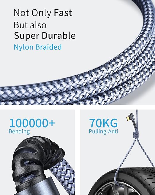 USB C Cable 3.2A, USB to USBC Cable[4-Pack], Type C Fast Charge Cord | 10+6.6+3.3+1.6FT, 90 degree Gold-Plated, Right Angle Durable Braided USBA to USBC for iPhone 17 16 15 Samsung S10 Note 10 S21