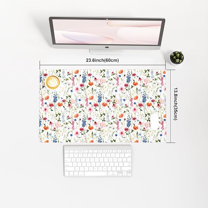 Colorful Star Large Mouse Pad, Watercolor Floral Desk Mat Office Supplies, Waterproof Faux Leather Big Gaming Mousepad for Women Girls, Flowers Desk Pad Home Office Décor Accessories 23.6" x 13.8"