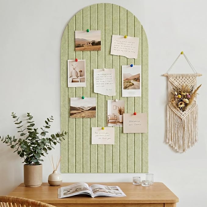 Arched Felt Bulletin Board 47" x 24", High Density Cork Board Alternative for Office & Wall Decor, DIY Corkboards for Wall with 30 Push Pins & 50 Adhesive Tabs, Picture-Board for Home (Green)