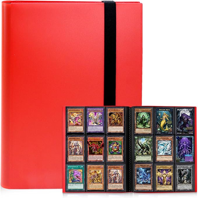 Trading Card Binder 9 Pocket, 360 Card Waterproof Folder with Side Loading Sleeves, Sturdy Card Collection Album for MTG, TCG, Game Cards & Sports Cards (1, Red)