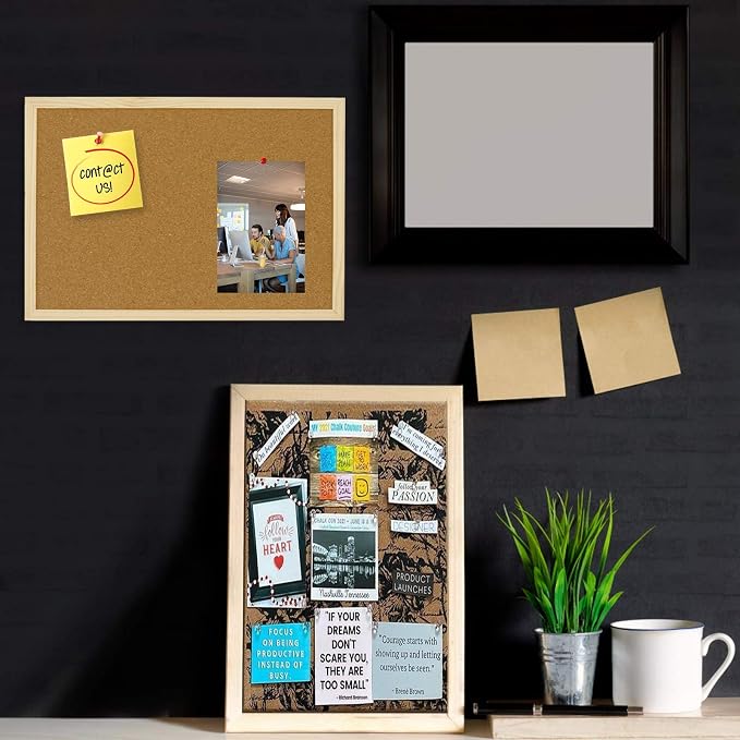 OWLKELA Cork Board, 14.6"x11", Wooden Frame | Bulletin Board, With Mounting Hardware, Push Pins Included, Ideal for Office, Classroom & Home