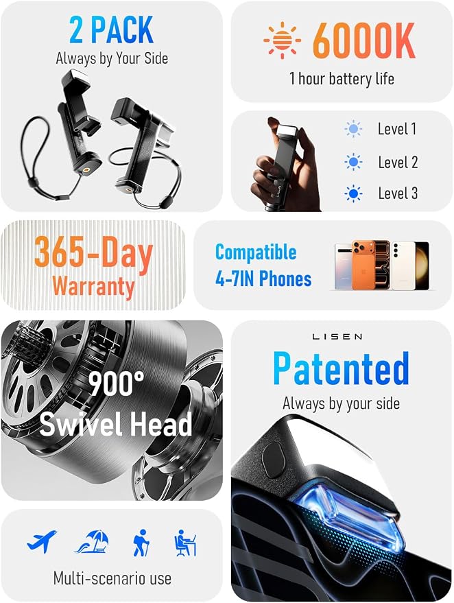 LISEN Airplane Travel Essentials (LED) Phone Stand Holder for Desk 2026 Airplane Gadgets 2026 Women Men Long Flight Accessories Photographic Lighting Flash Tubes Kids Gifts，2pack