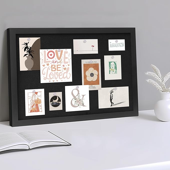 Cork Board with Linen Black 2Pack,Bulletin Board 17"x12", Corkboards for Office Home School Message Board or Vision Board Decoration.