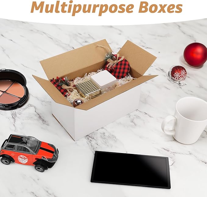Calenzana 11x6x6 Shipping Boxes Set of 40, White Corrugated Cardboard Box for Mailing Packing Gifts Small Business