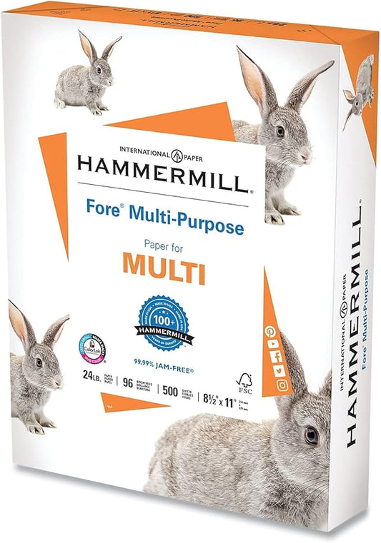 Hammermill Printer Paper, Fore Multipurpose 24 lb Copy Paper, 8.5 x 11 - 1 Ream (500 Sheets) - 96 Bright, Made in the USA