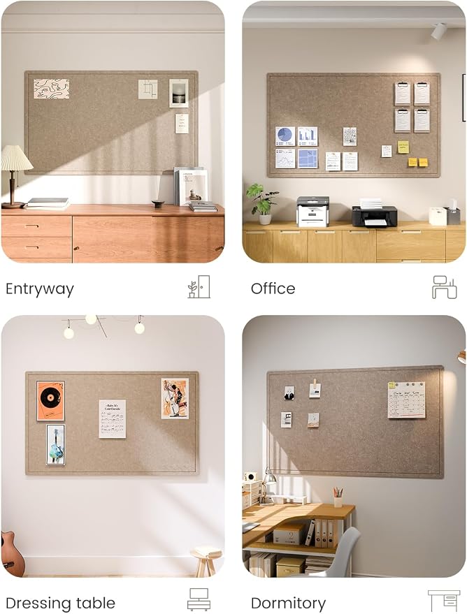 Fluxynara 59" x 35.4" Large Bulletin Board, Taupe | Cork Board Alternative with 24 Removable Adhesive Tabs, Foldable Felt Pin Board for Home, Office, Classroom & Dorm