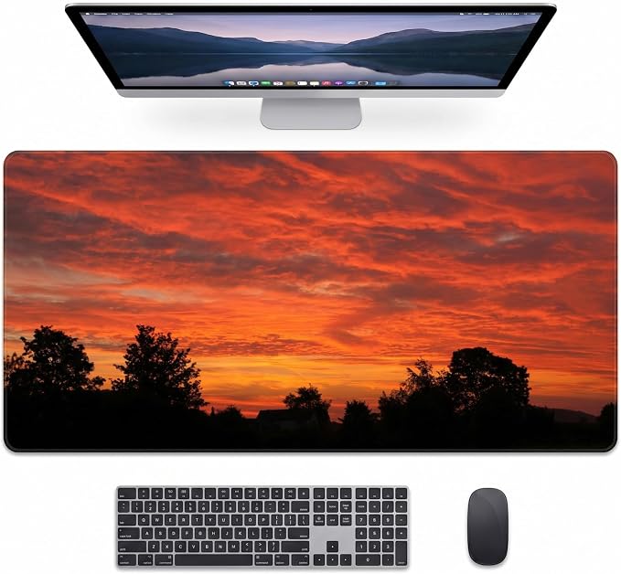 Auhoahsil Sunset Cloud Landscape Desk Mat, Ultra Large Full Desk Gaming Mouse Pad, Warm Sunset Sky Scenery Extended Keyboard Pad, Nature Aesthetic Desk Pad for Home Office Gaming, 35.4"x 15.7"