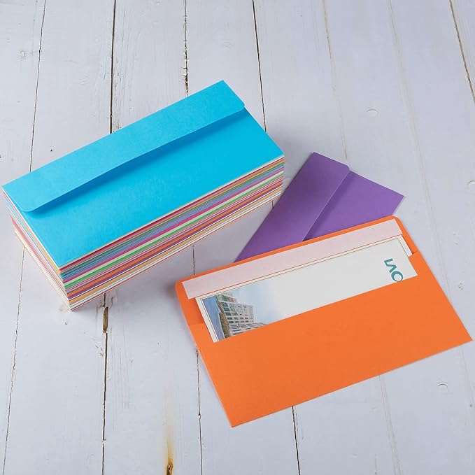200 Pack Colorful #10 Business Envelopes Self Seal Standard Envelopes for Office Checks, Business, Letter Mailing Invoices, 4.13 x 9.49 Inches (200)