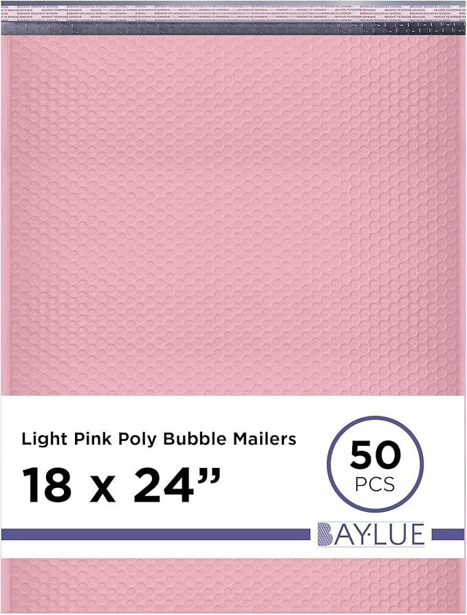 Light Pink Poly Bubble Mailers 18x24 Inch #9 | Self Seal Large Padded Envelopes | Air Cushioned Bubble Mailer | Usable Size 18x23 Inch | Waterproof Lightweight Mailing Shipping Bags | 50 Pack