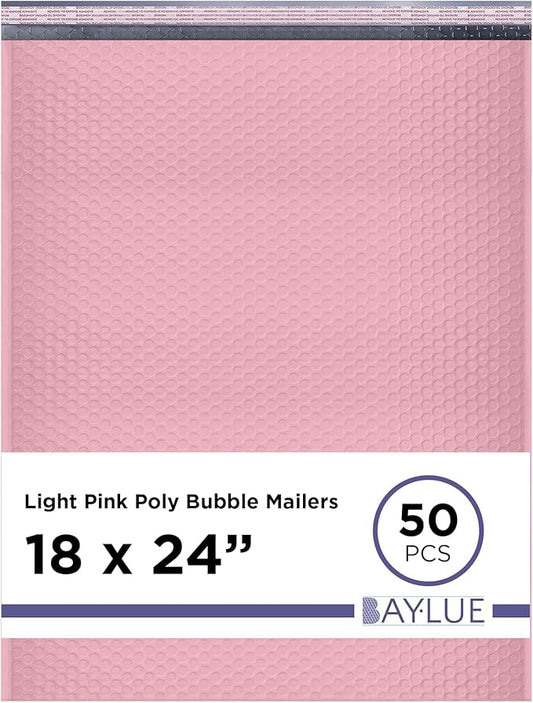 Light Pink Poly Bubble Mailers 18x24 Inch #9 | Self Seal Large Padded Envelopes | Air Cushioned Bubble Mailer | Usable Size 18x23 Inch | Waterproof Lightweight Mailing Shipping Bags | 50 Pack