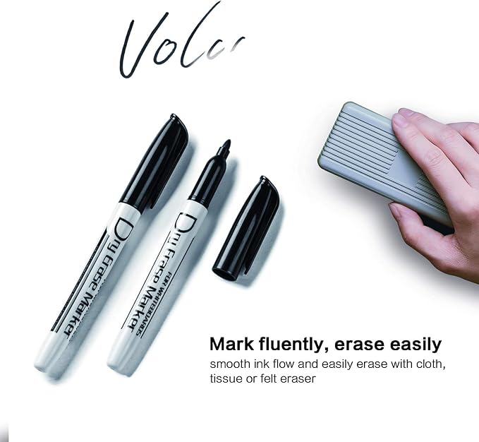 Volcanics Black Dry Erase Markers Bulk Pack of 60 Low Odor Fine Tip Whiteboard Pens for Whiteboard Dry Erase Calendar