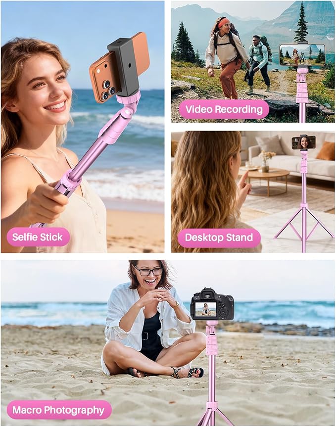 67" Phone Tripod, MIIASI Extendable Tripod for iPhone, Selfie Stick with Remote and Phone Holder, Compatible with iPhone/Android/Camera, Light Stand