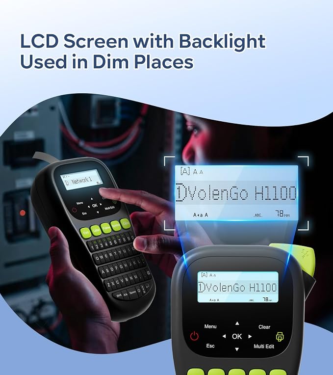 Label Maker Machine with Tape, Handheld Portable Wire Label Maker | Waterproof Labels 12mm Laminated, H1100 Labelmaker with Keyboard, Backlight & One-Touch Key, Industrial Electrical Office Use