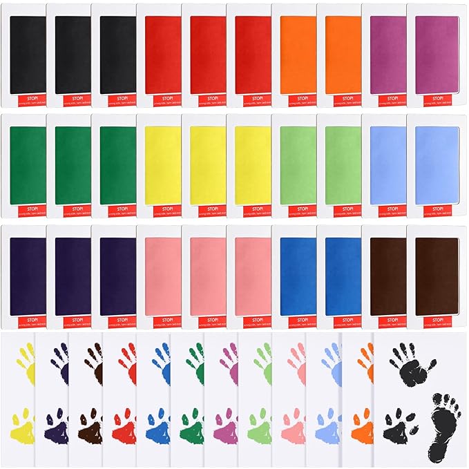 Jetec 30 Set Inkless Baby Footprint and Handprint Kit, Clean Touch Ink Pad for Baby Hand and Footprints, Dog Paw Print Kit with Ink Pads and Imprint Cards for Newborns Babies Pets Gifts (12 Colors)
