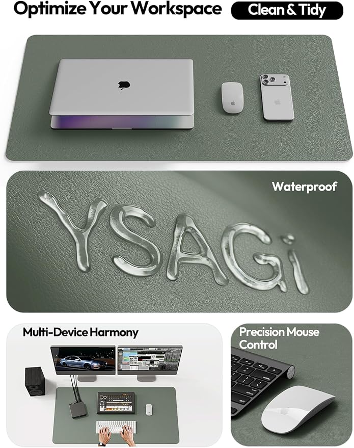 YSAGi Leather Desk Pad Protector, Office Desk Mat, Large Mouse Pad, Non-Slip PU Leather Desk Blotter, Laptop Desk Pad, Waterproof Desk Writing Pad for Office and Home (Dark Green,55" x 24")