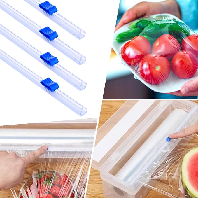 Plastic Wrap Slide Cutter, 4 Pcs 13 Inch Wrapping Paper Cutter Slider Wrap Dispenser, Self-Adhesive Plastic Wrap Slide Cutter, Two Way Sliding Cutter Paper Slicer for Kitchen Office Supplies