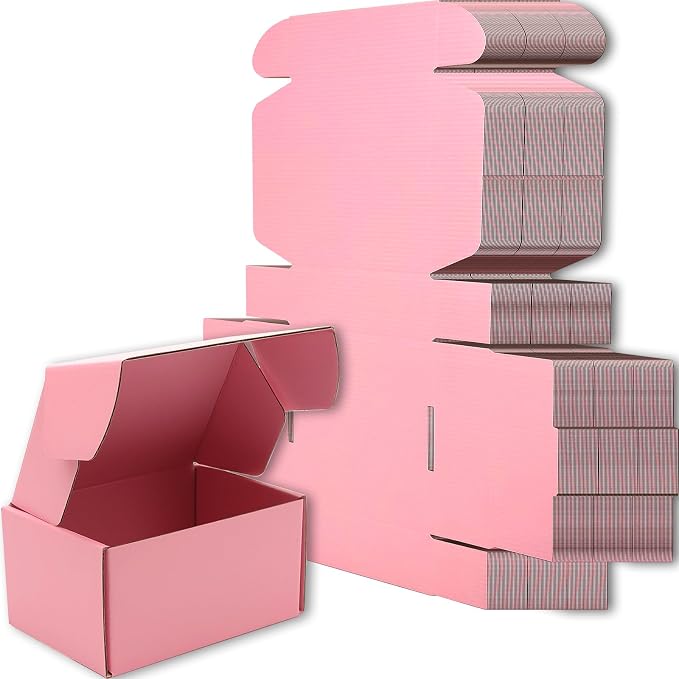 6x4x3 Shipping Boxes Set of 50, Pink Mailer Corrugated Cardboard Box | for Packaging, Literature, Packing, Mailing, Storage, Small Business, Moving, Gift, Supplies, Quick Fold, Tab Locking
