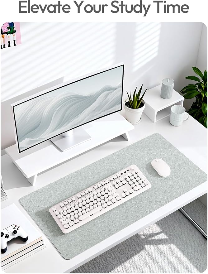 YSAGi Leather Desk Pad Protector, Office Desk Mat, Large Mouse Pad, Non-Slip PU Leather Desk Blotter, Laptop Desk Pad, Waterproof Desk Writing Pad for Office and Home (Silver, 31.5" x 15.8")