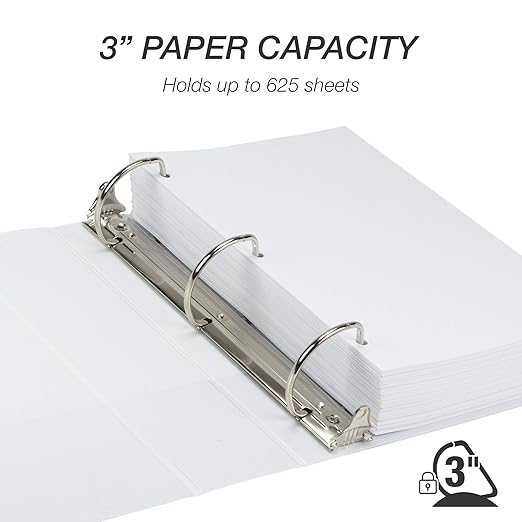 Samsill Durable 3 inch 3 Ring Binder, D Ring Binder,100% Recycled Chipboard, White, 2 Pack