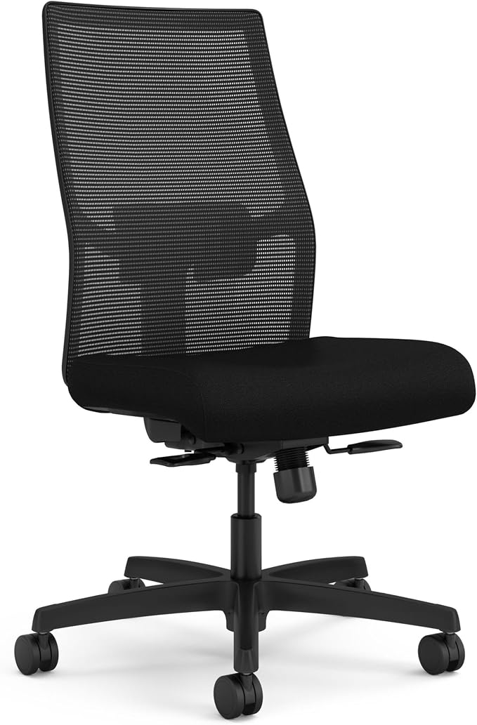 HON Ignition 2.0 Ergonomic Office Chair, Lumbar Support, Office Desk, Black | Armless ergonomic office desk chair with lumbar support, mesh task seating, office decor, rolling mobility for focused work